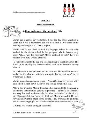 Adults- Intermediate Final Exam