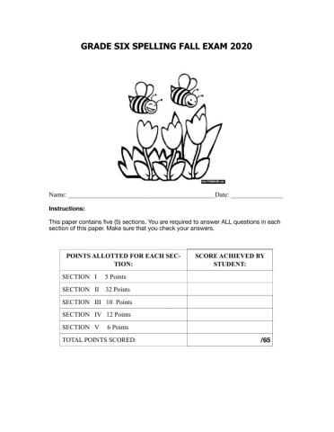 G6 Spelling Fall Exam 