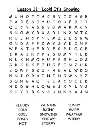 Lesson 11: Look! It's Snowing Word Search