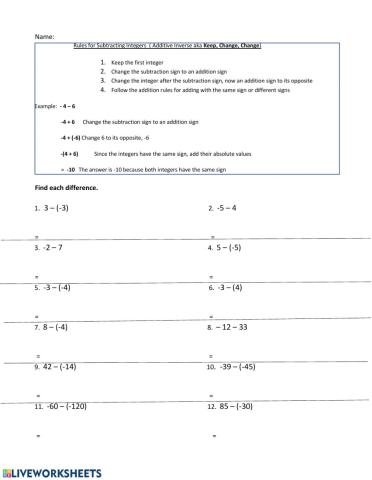 Adding and subtracting Directed numbers