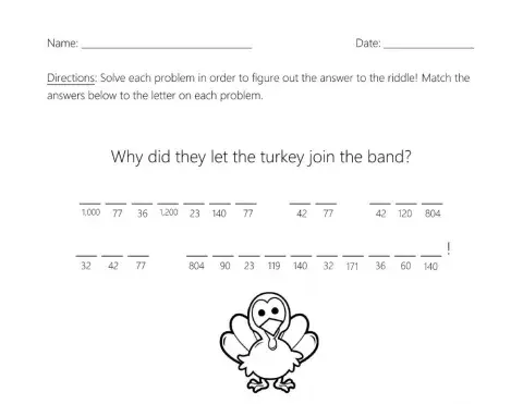 4th Thanksgiving Math Riddle