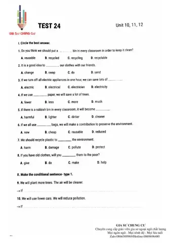 Lớp 6 - Bài kiểm tra 15' (test 24 luyện giải)