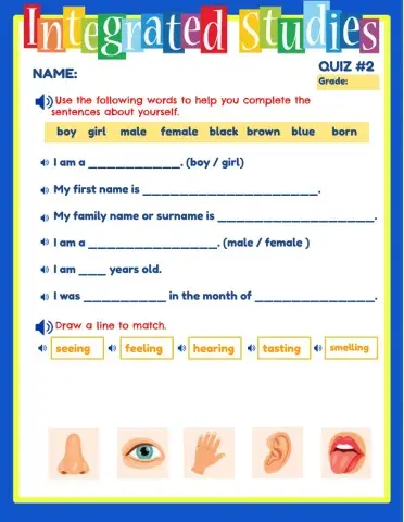 Gr 1 Integrated Studies Quiz 2