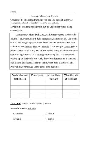 Classifying Objects and Syllabication