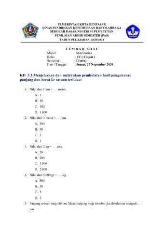 PAS Matematika KD 3.3