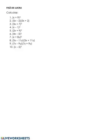 Calcul algebric - formule de calcul prescurtat