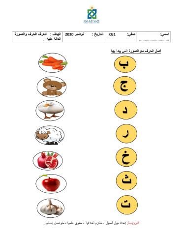 أصل الحرف مع الصورة المناسبة