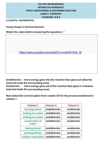 Exothermic & Endothermic Reactions