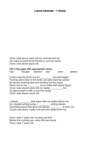 Past simple song (Lukas Graham - 7 years)