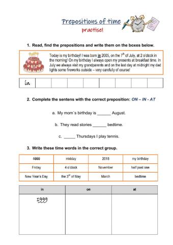 Working with prepositions of time