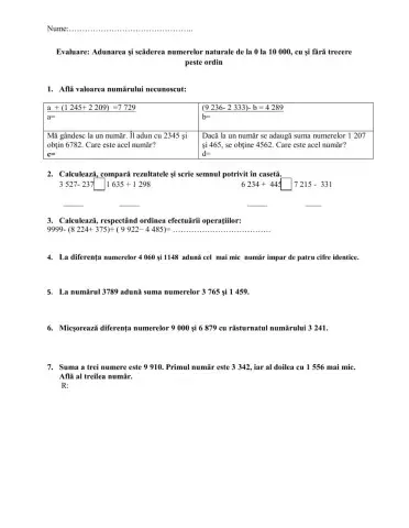 Evaluare-Adunarea si scaderea 0-10 000