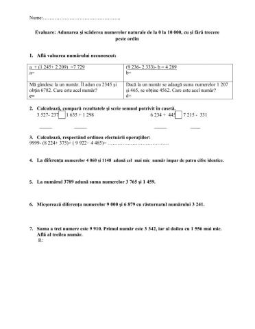 Evaluare-Adunarea si scaderea 0-10 000