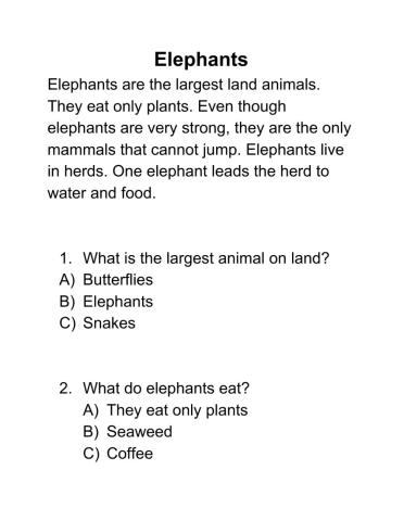 Elephants reading-questions