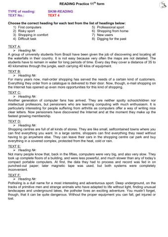 Reading part 1 text 4