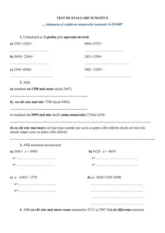 Adunarea si scăderea numerelor 0-10000