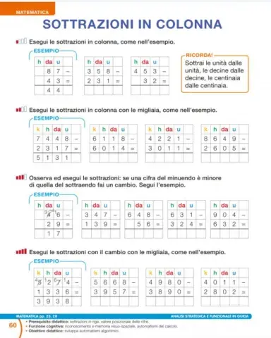 Sottrazioni in colonna