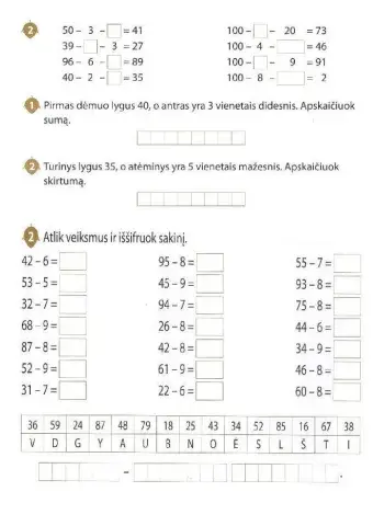 Sudėtis ir atimtis iki 100