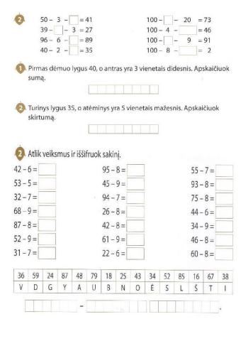 Sudėtis ir atimtis iki 100