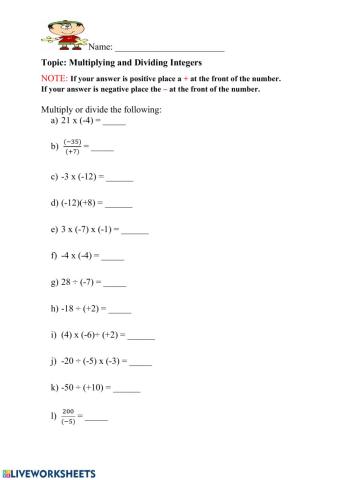 Multiplying and Dividing integers