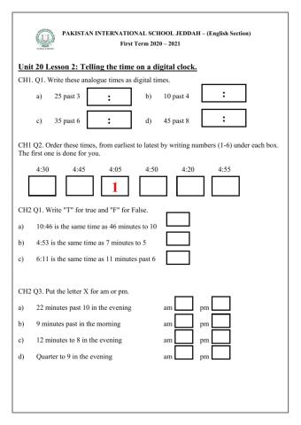 Telling the time on a digital clock