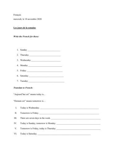 Les jours de la semaine