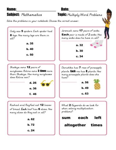 Multiplication word problems