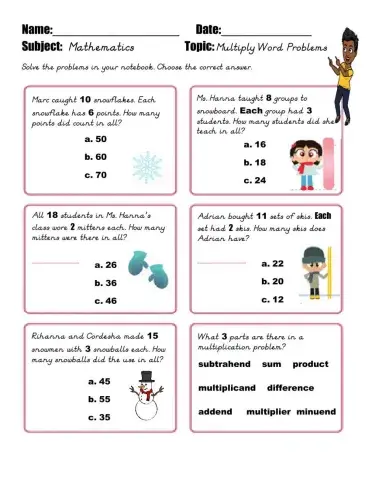 Multiplication word problems