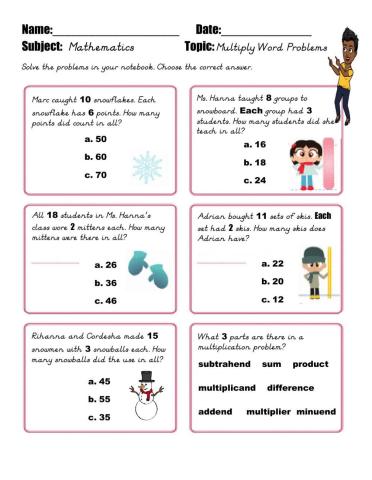 Multiplication word problems