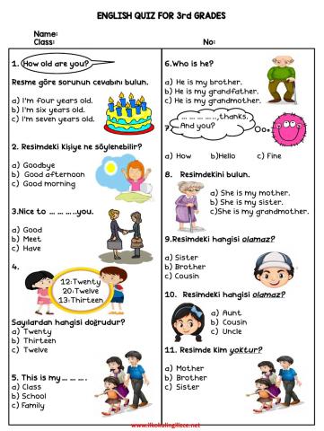 3.Sınıf İlk 2 Ünite Test