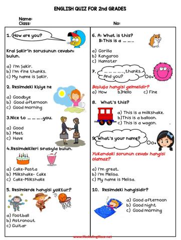 2.Sınıf İlk 2 Ünite Testi