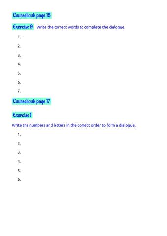 Pages 15, 17, exercises 9, 1