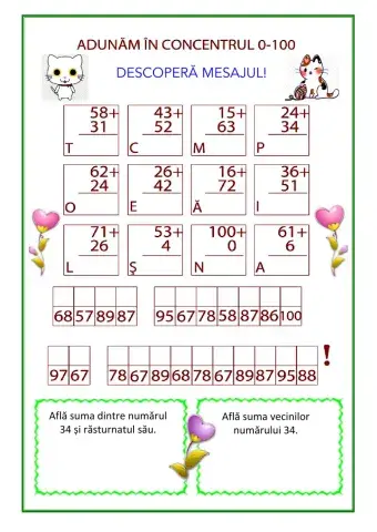 Adunarea numerelor 100 fără trecere peste ordin