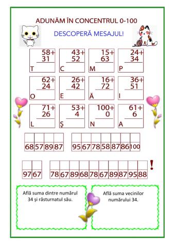 Adunarea numerelor 100 fără trecere peste ordin