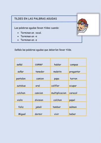 Tildes en palabras agudas
