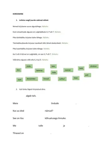 2. klass kordamine novembris, raskem variant