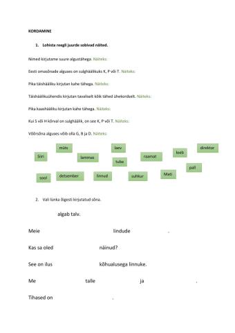 2. klass kordamine novembris, raskem variant