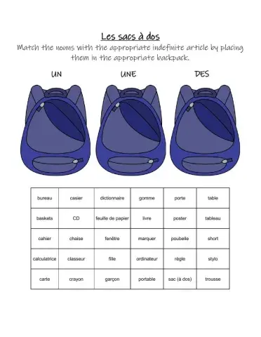 Indefinite Articles Practice Backpack