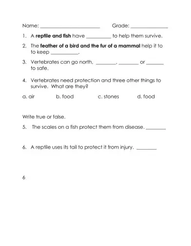 How vertebrates use body parts to help them survive