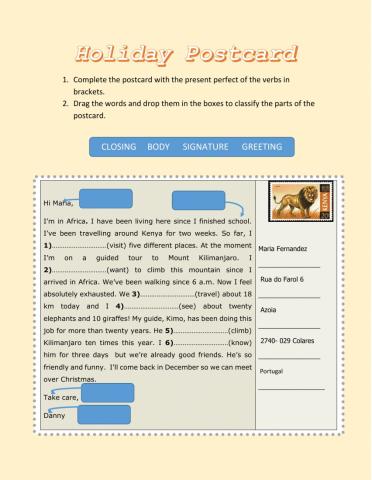 Postcard-Present Perfect