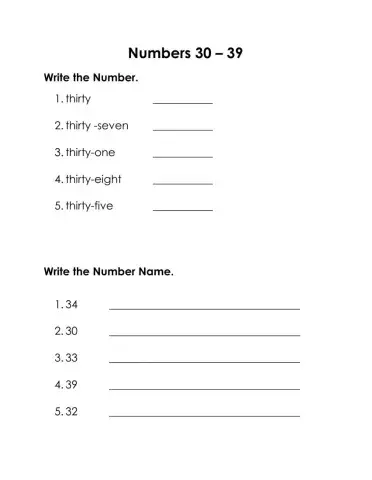 Numbers 30 - 39