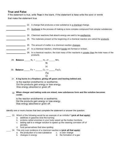 Chemical Reactions Study Guide pg 2
