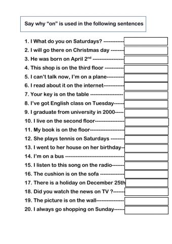 Preposition on - Use