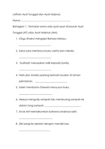 Ayat Tunggal dan Ayat Majmuk