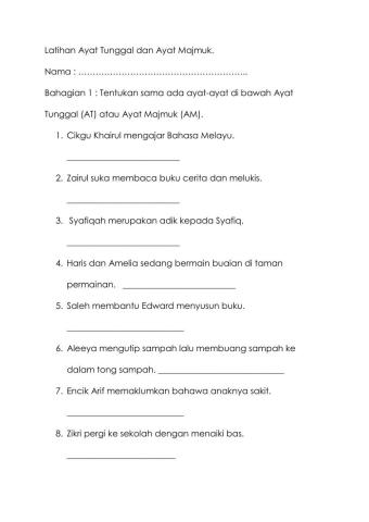 Ayat Tunggal dan Ayat Majmuk