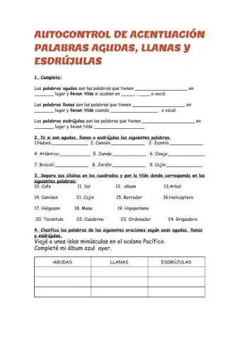 AUTOCONTROL DE ACENTUACIÓN-2 AGUDA, LLANA Y ESDRÚJULAS