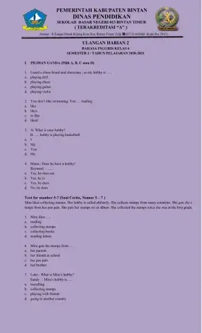 Ulangan harian bhs. inggris kelas 6 (19-11-20)