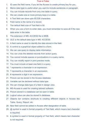 Access (True - False)