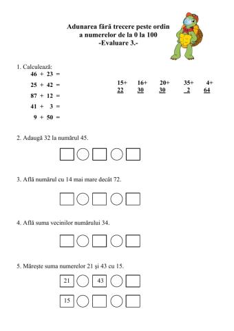 Adunarea numerelor fără trecere peste ordin 0-100