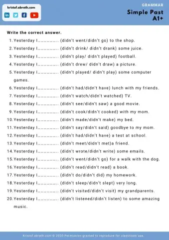 Simple past negative gap fill exercise yesterday