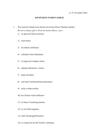 Konflikte in der Familie-Sätze mit -wenn-